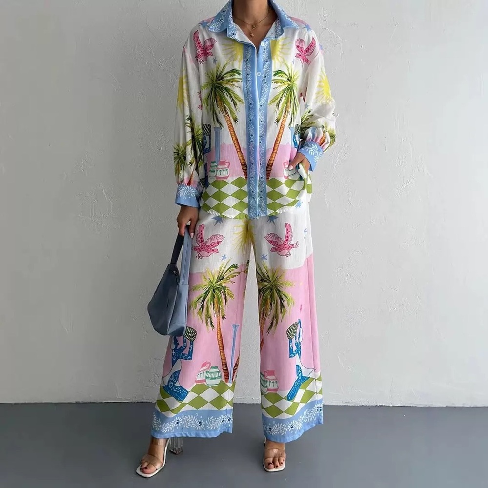 Zimmermann Printed Wide-Leg Two-piece set in Pastel Multi